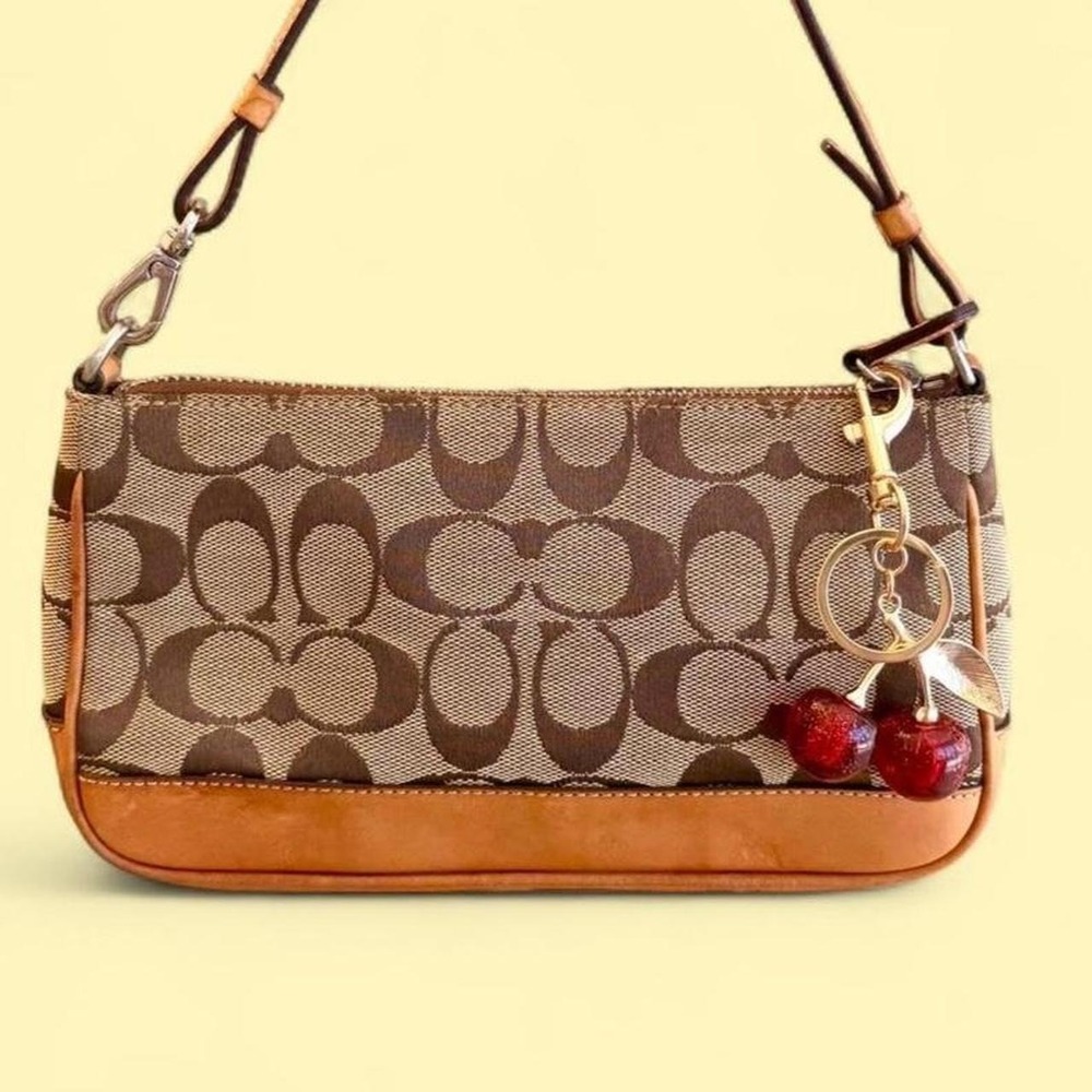 Vintage coach mini purse handbag shoulder bag brown beige handbag tan silver